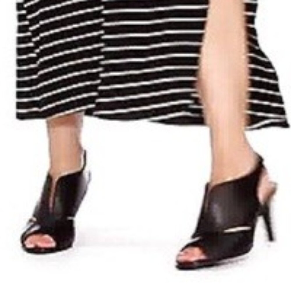 Bandolino Mikea Peep Toe Slingback Heels Textured Black Manmade Size 7.5 M